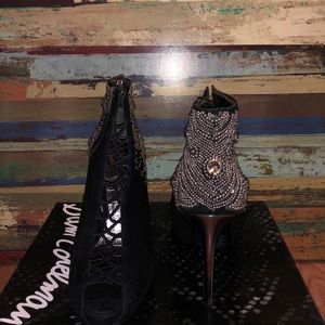 Black suede studded heels